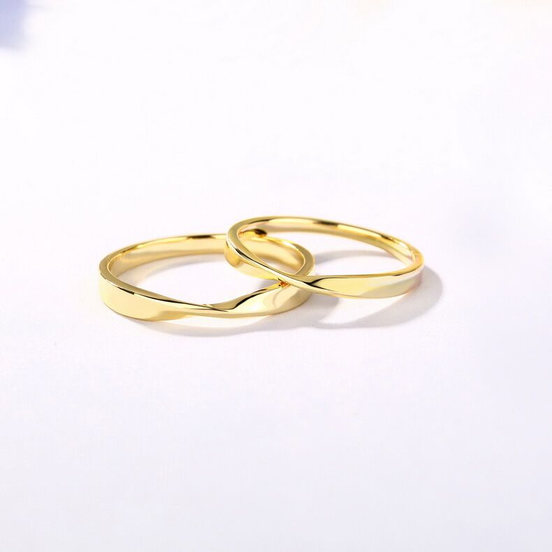 S925 Sterling Silver Couple's Ring with Yellow Gold Plating